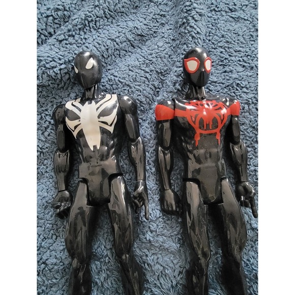 (2) 2017 Marvel Titan Hero Spiderman MAX VENOM Miles Morales And Black Suit 11" - Picture 2 of 7
